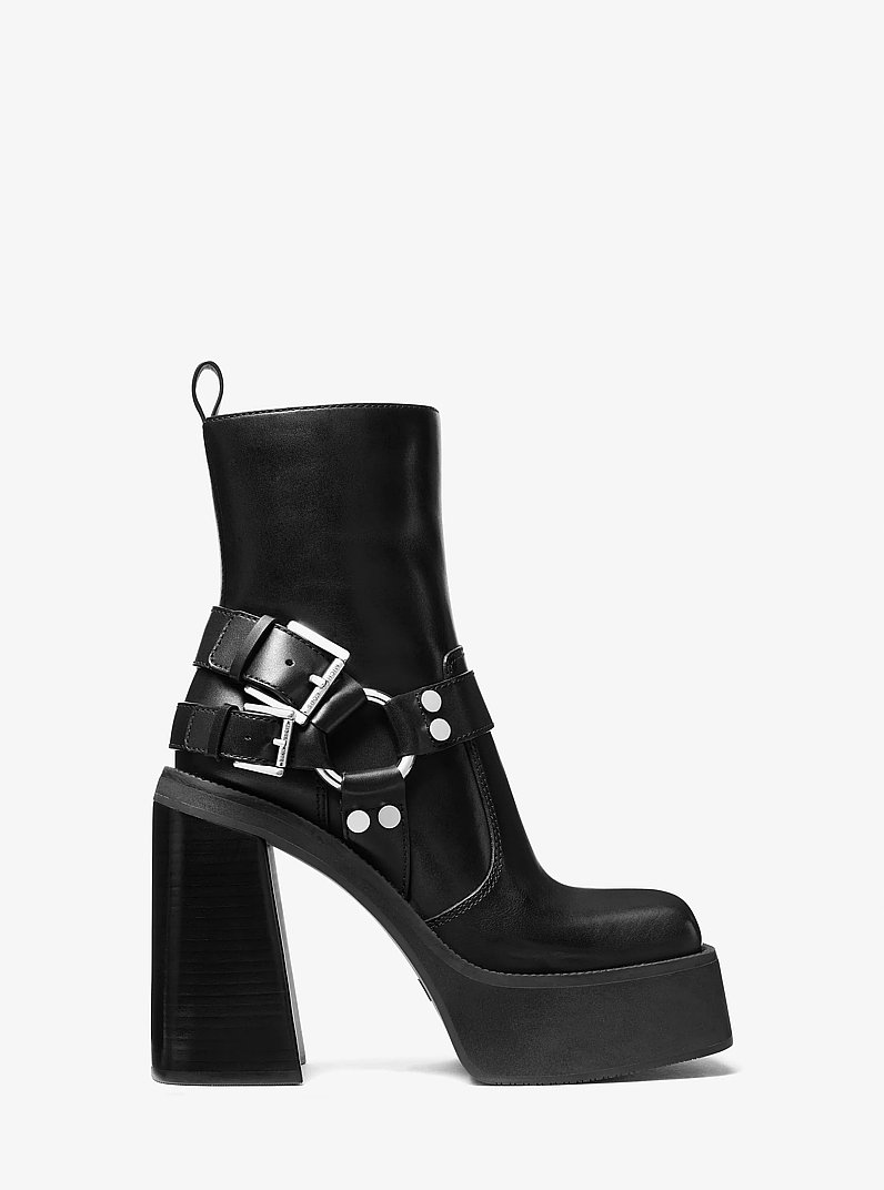 Crosby Leather Platform Moto Boot in BLACK | Michael Kors