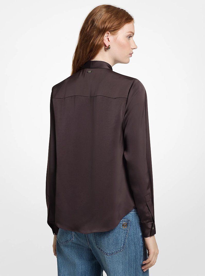 Satin Tie-Neck Blouse in CHOCOLATE | Michael Kors