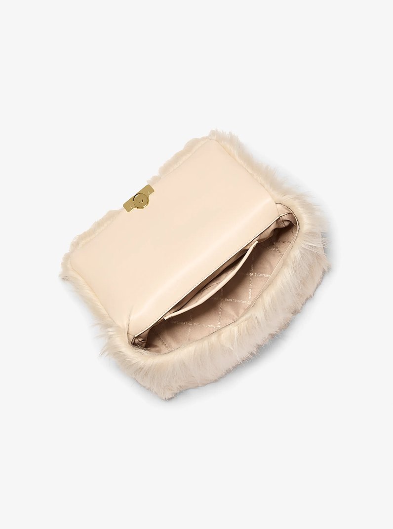 Tribeca Large Faux Shearling Shoulder Bag in NATURAL | Michael Kors