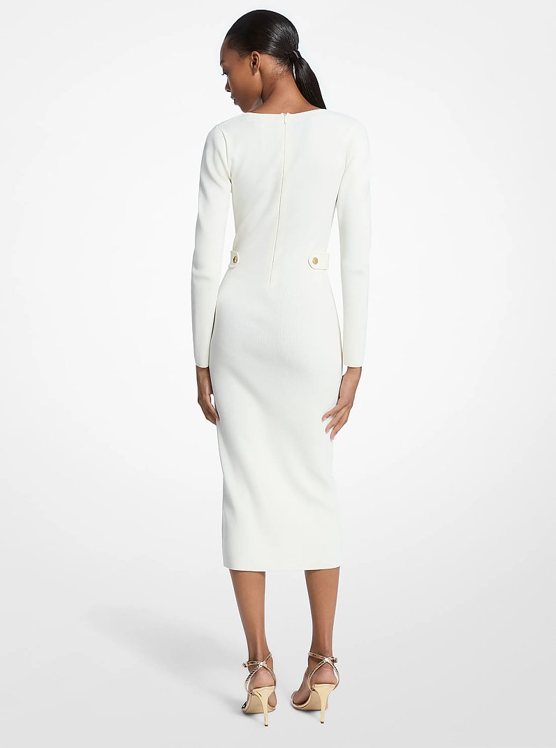 Vestido midi de viscosa el&aacute;stica acanalada in HUESO | Michael Kors