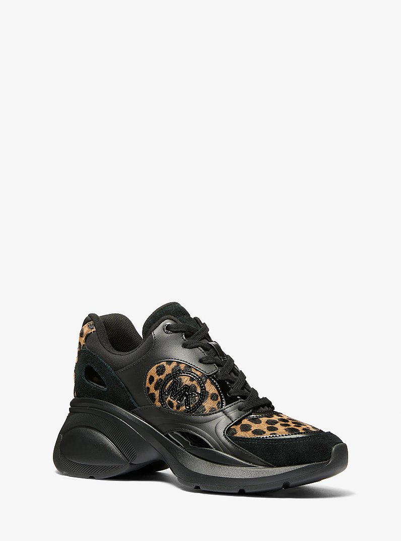 Zuma Cheetah Print Calf Hair and Leather Trainer in HUSK MULTI | Michael Kors