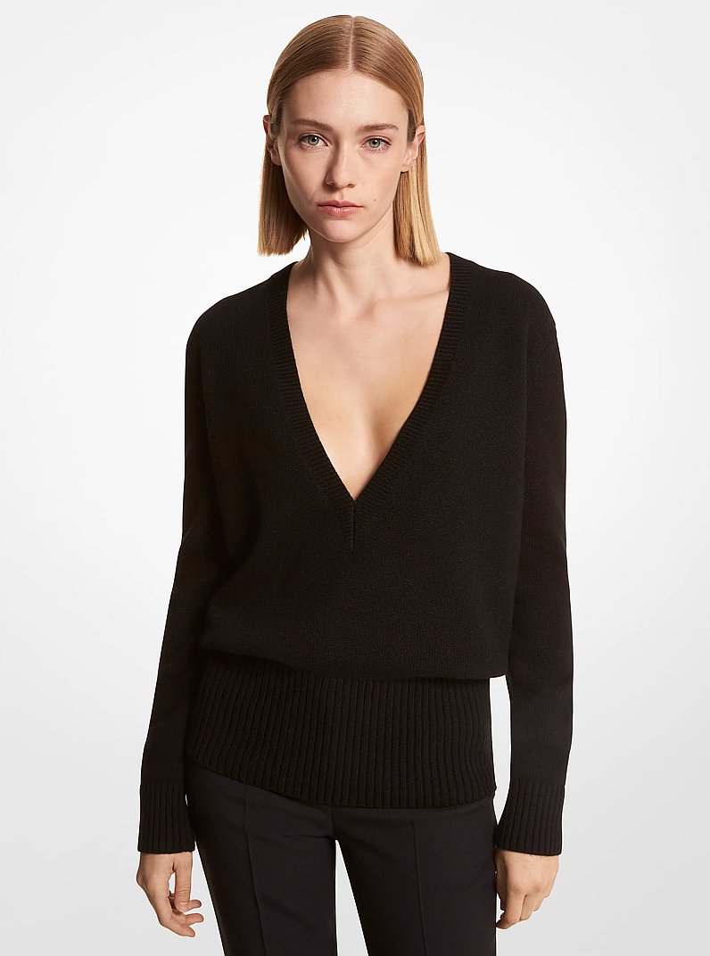 Cashmere V-Neck Sweater in BLACK | Michael Kors