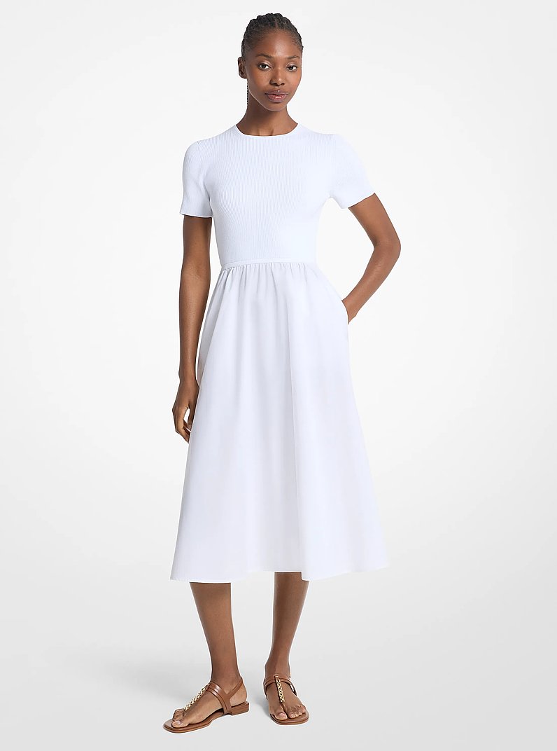 Viscose Blend Midi Dress in WHITE | Michael Kors