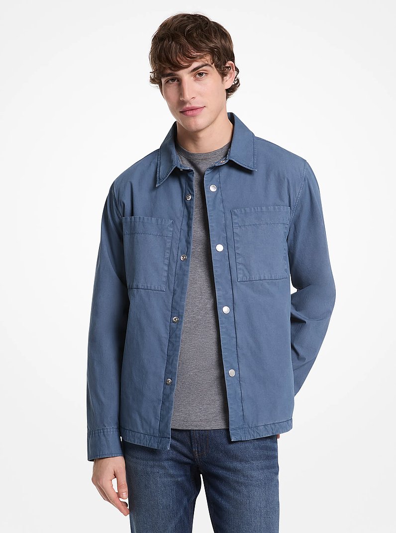 Garment-Dyed Stretch Cotton Poplin Shirt Jacket in DK CHAMBRAY | Michael Kors
