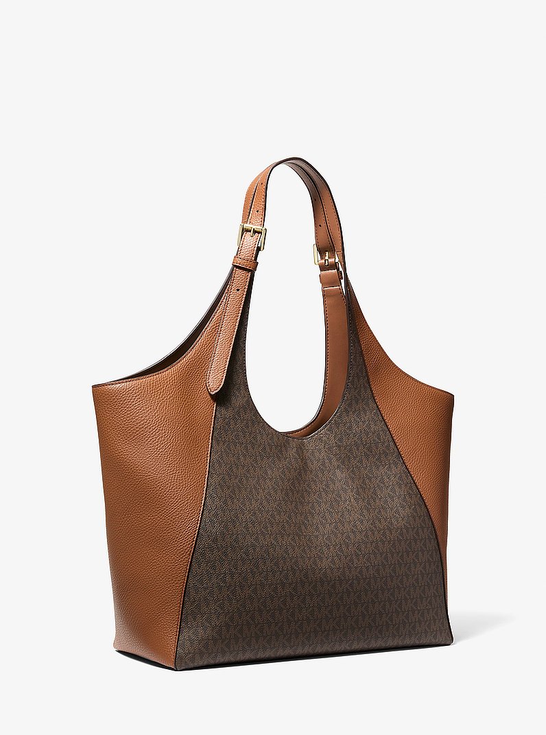 Bernie Large Signature Logo Tote Bag in BROWN | Michael Kors
