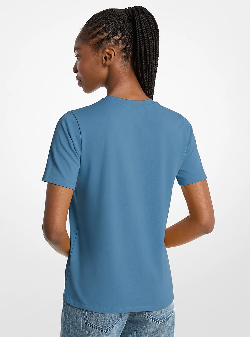 Studded Logo Charm Organic Cotton Jersey T-Shirt in DK CHAMBRAY | Michael Kors