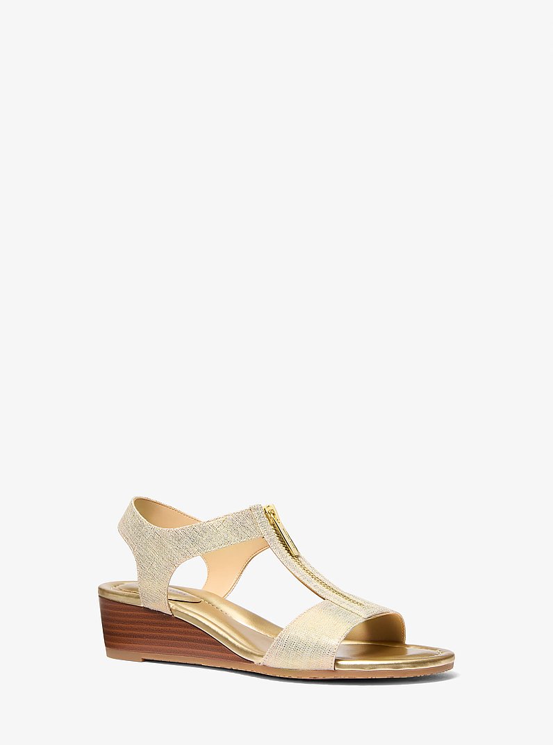 Berkley Metallic Linen Wedge Sandal in PALE GOLD | Michael Kors