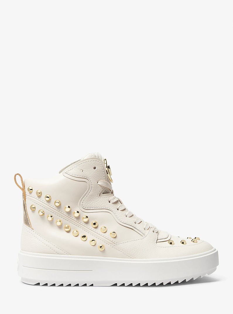 Emmett Studded Stripe Leather High-Top Sneaker in LT CREAM | Michael Kors
