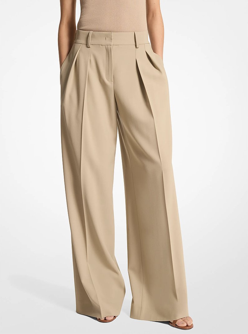 Pantalon pliss&eacute; en laine in SABLE | Michael Kors