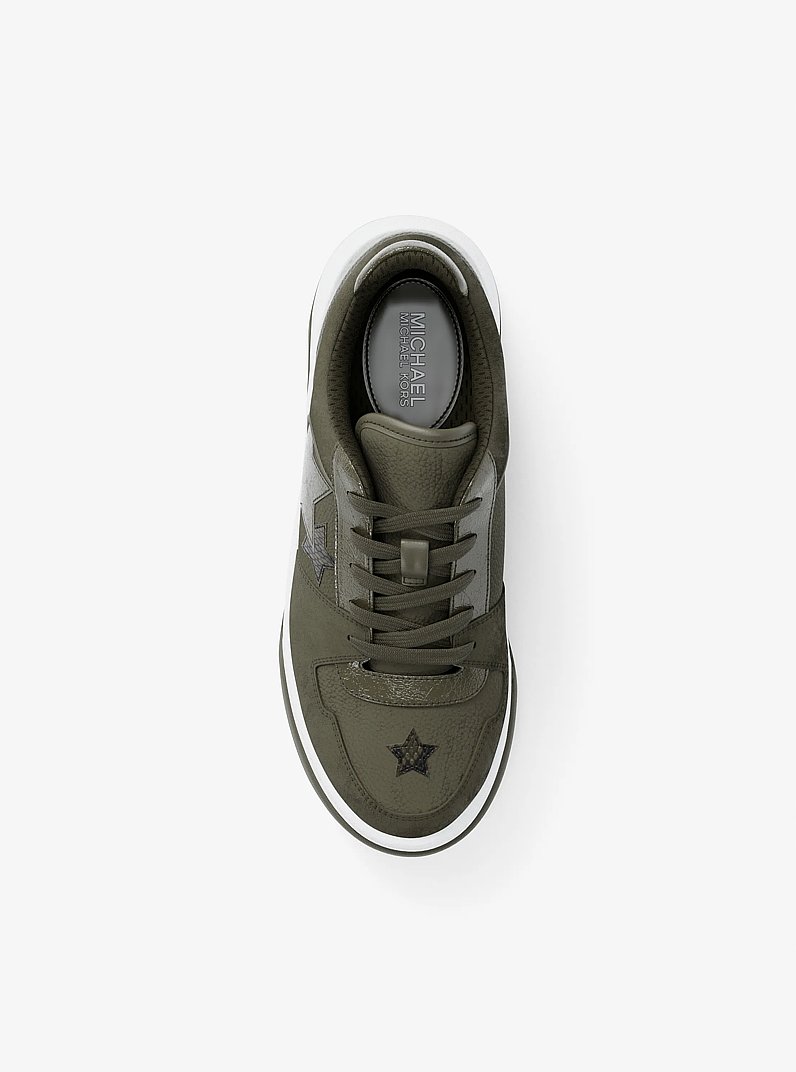 Lexi Embellished Mixed-Media Sneaker in OLIVE | Michael Kors