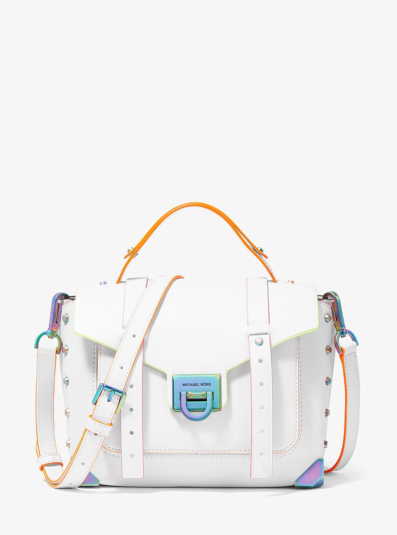 Manhattan Medium Contrast-Trim Leather Satchel in OPTIC WHITE | Michael Kors