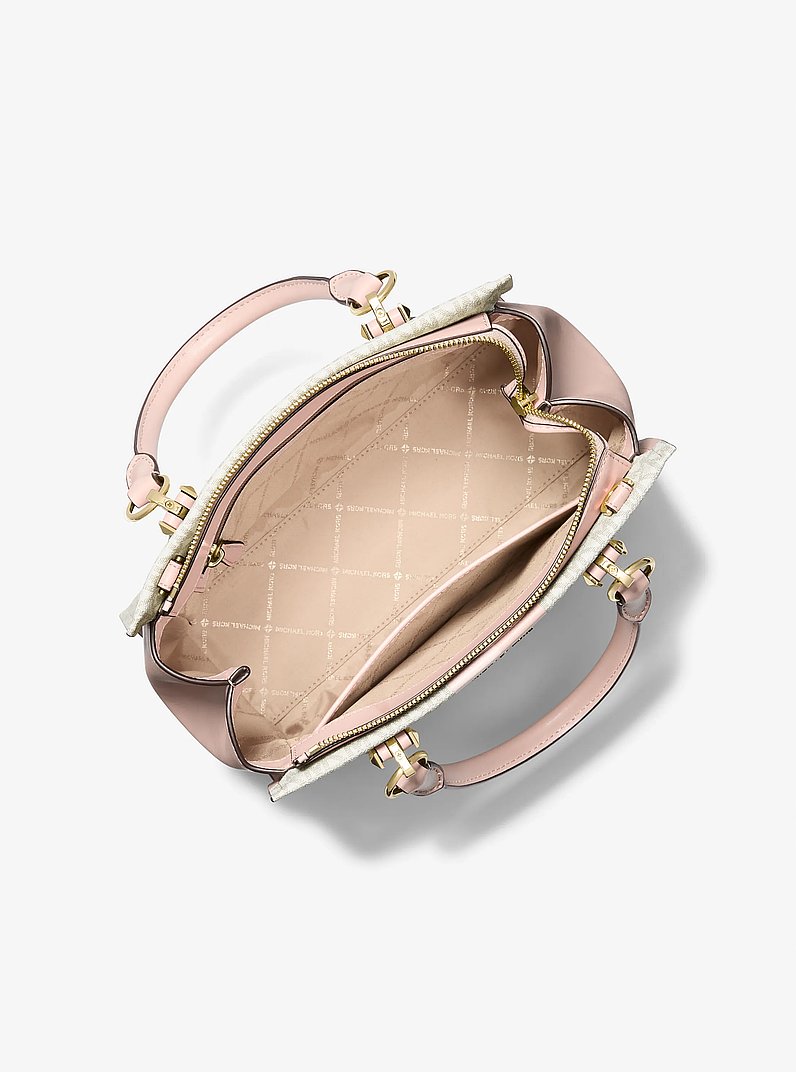 Bolso satchel Marilyn mediano a rayas con logotipo in VAINILLA/ROSA CLARO | Michael Kors