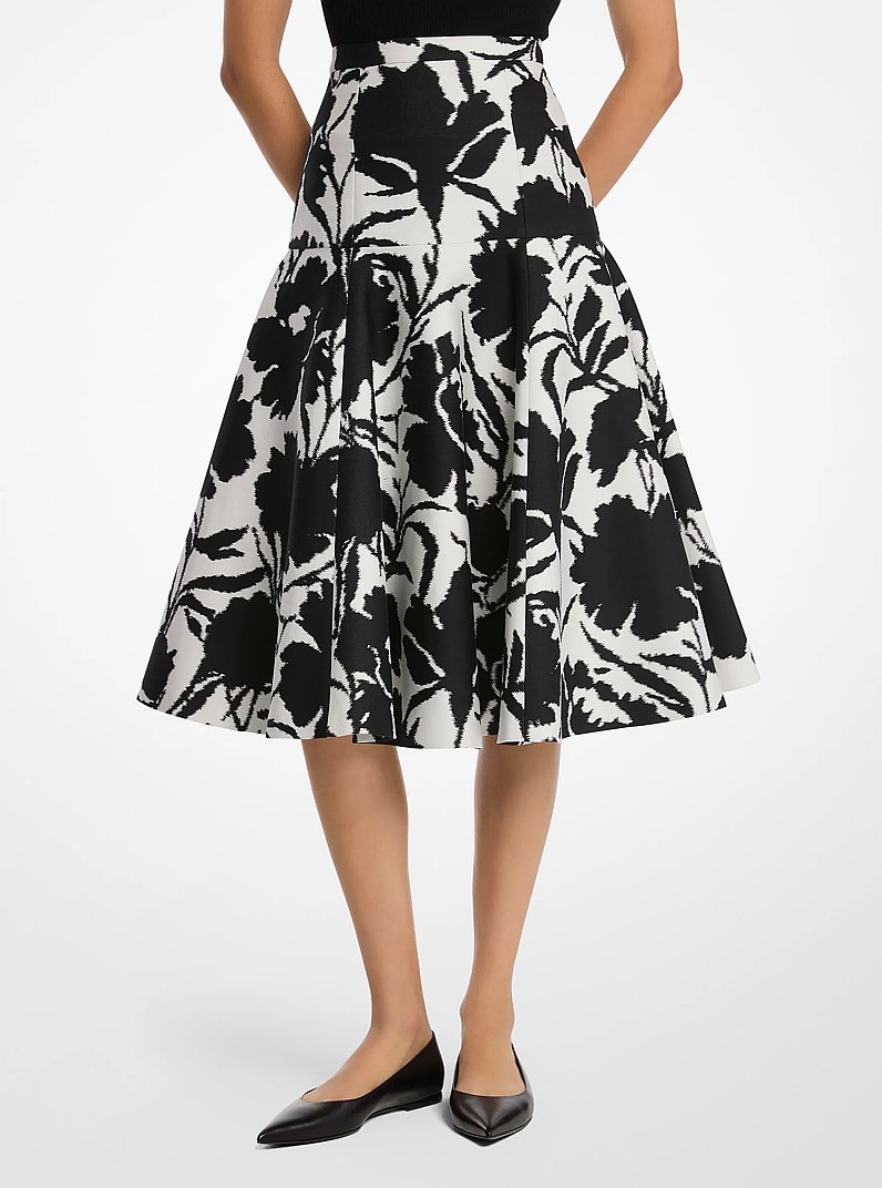 Saia rodada em jacquard matizado de seda e algod&atilde;o floral in PRETO/BRANCO INTENSO | Michael Kors