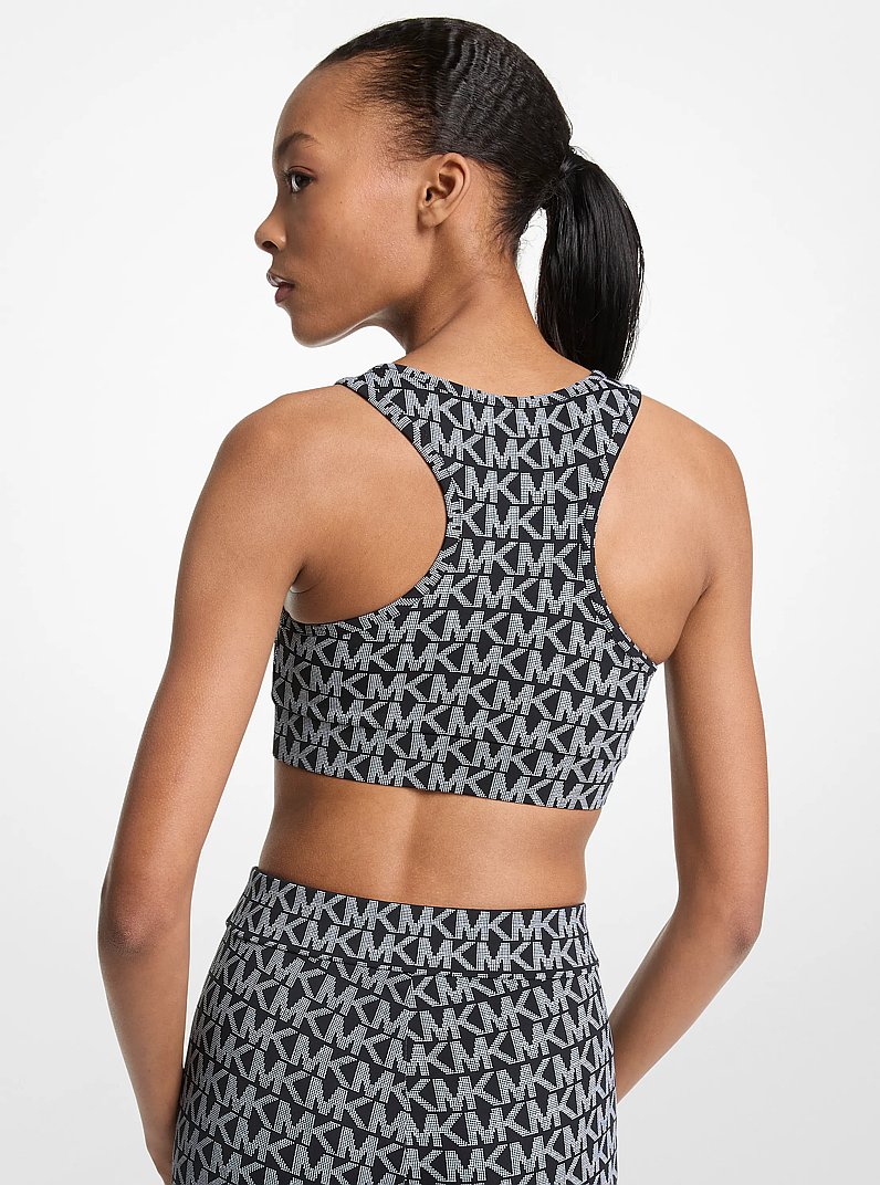 Logo Stretch Nylon Sports Bra in BLACK/WHITE | Michael Kors