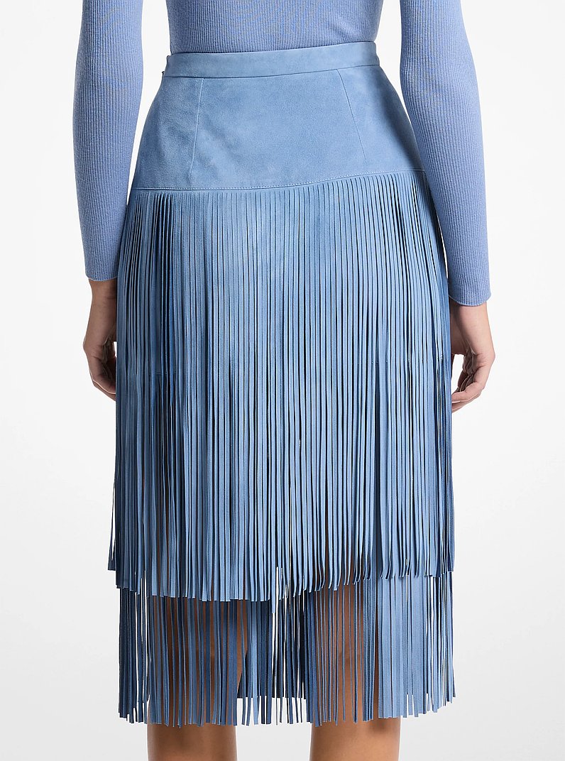 Fringed Suede Skirt in LAKE | Michael Kors