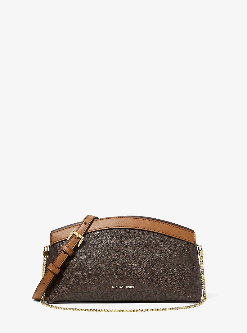 Athena Small Signature Logo Convertible Clutch in BRN/ACORN | Michael Kors