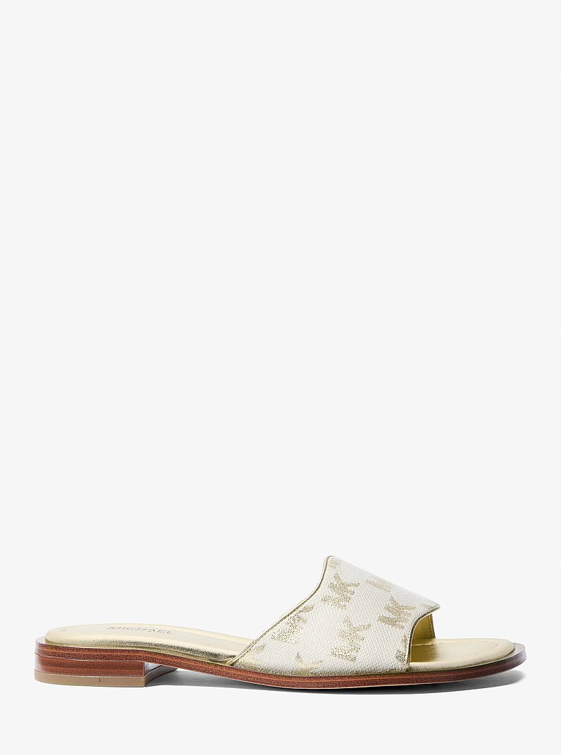 Hannah Metallic Logo Jacquard Slide Sandal in PALE GOLD | Michael Kors