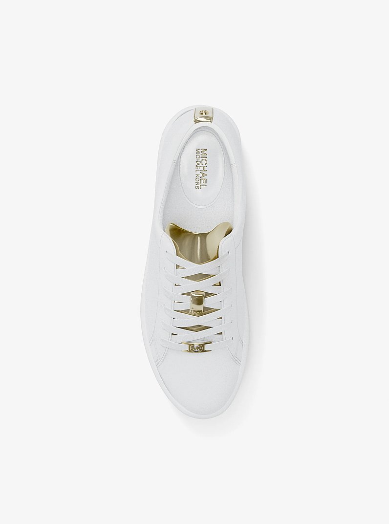 Keaton Leather and Metallic Sneaker in PALE GOLD | Michael Kors