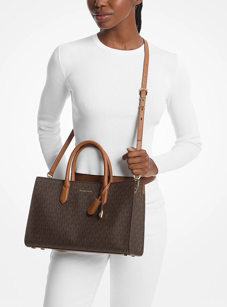 Scarlett Medium Signature Logo Satchel in BRN/ACORN | Michael Kors