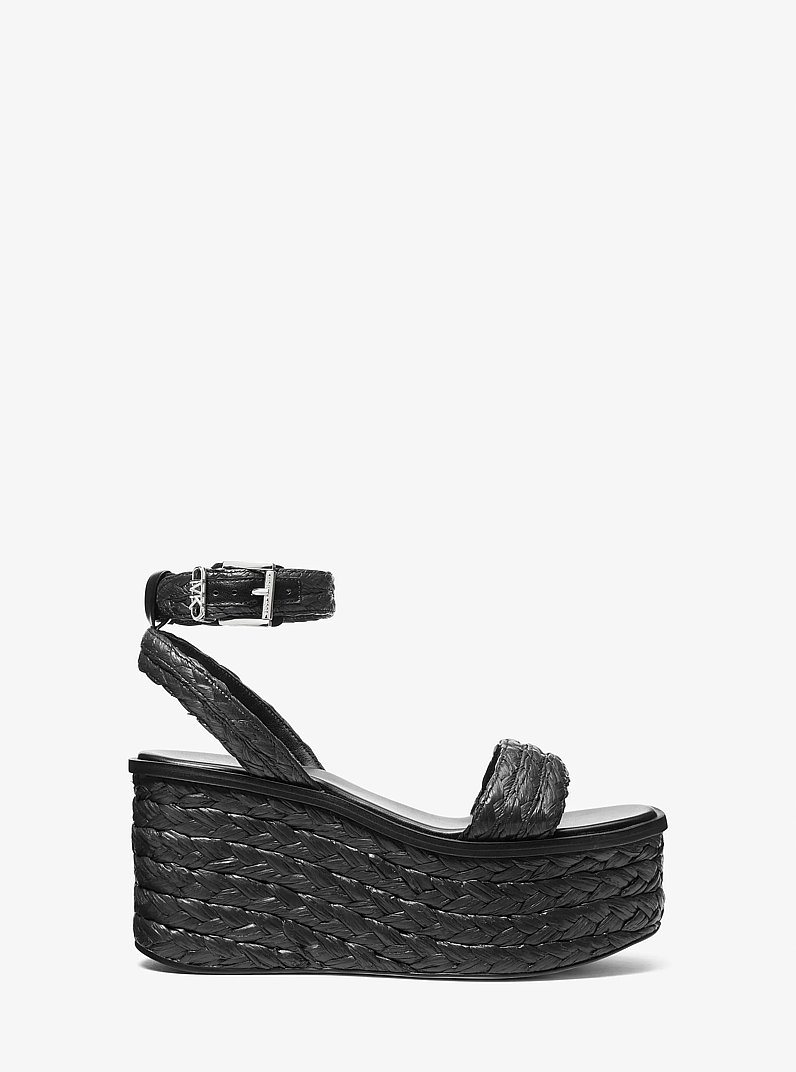 Sandra Straw Platform Sandal in BLACK | Michael Kors
