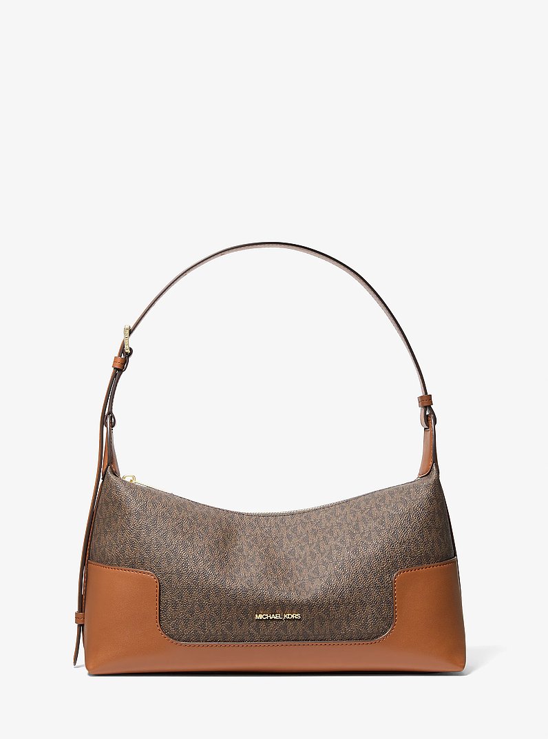 Teddi Medium Signature Logo Slouchy Shoulder Bag in BRN/ACORN | Michael Kors