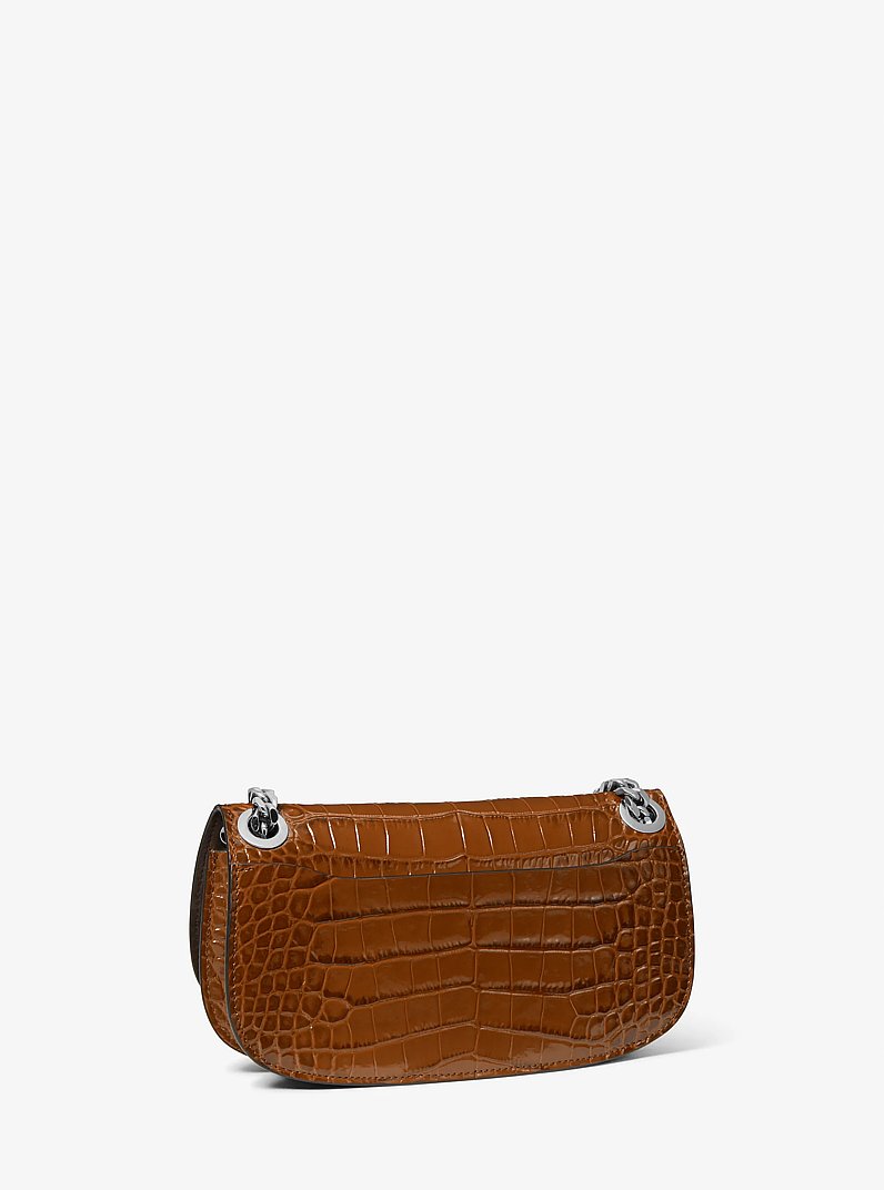 Christie Mini Crocodile Embossed Leather Envelope Bag in CHESTNUT | Michael Kors