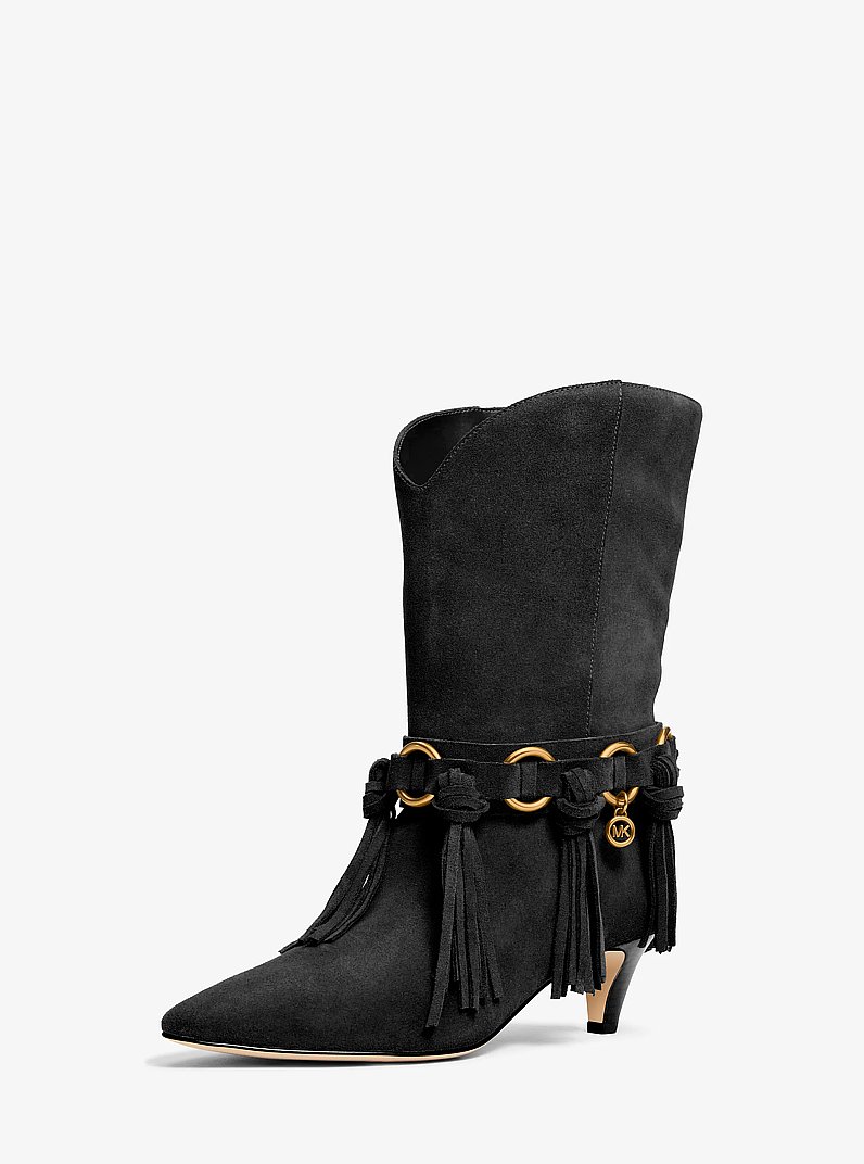 Daniela Fringe Suede Boot in BLACK | Michael Kors