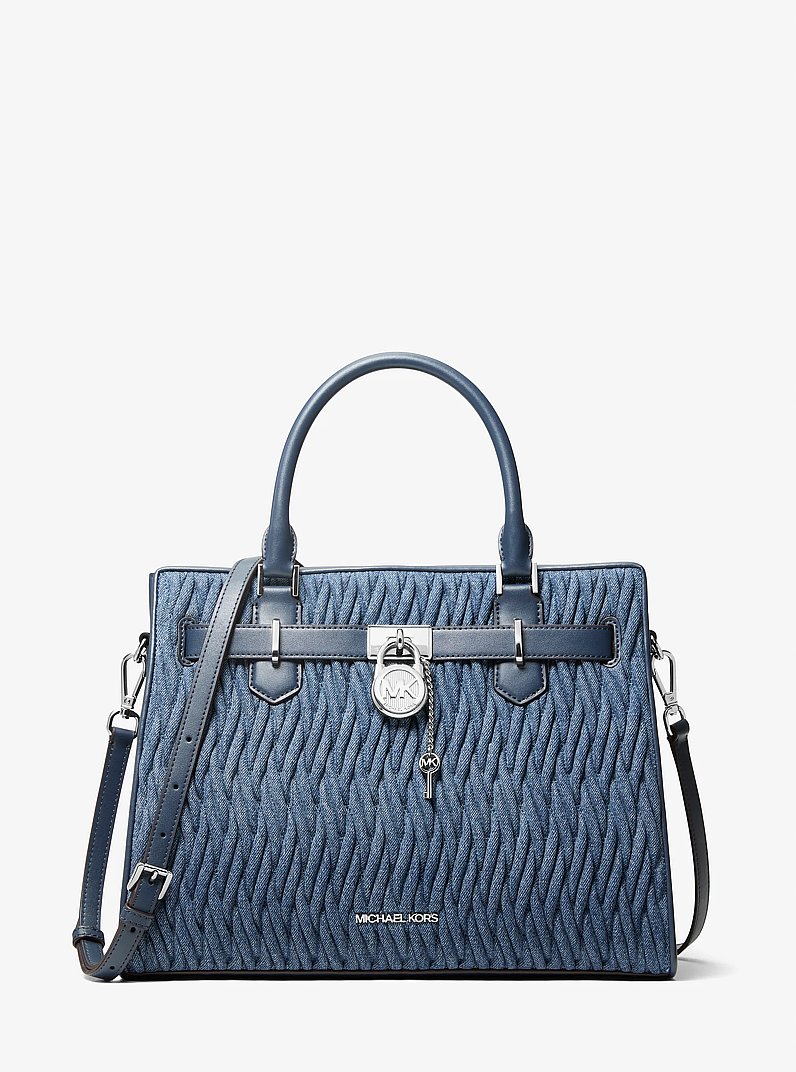 Hamilton Medium Matelass&eacute; Denim Satchel in DENIM | Michael Kors