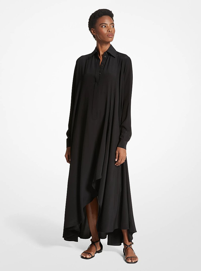 Hemdkleid aus nat&uuml;rlichem Cr&ecirc;pe de Chine in SCHWARZ | Michael Kors