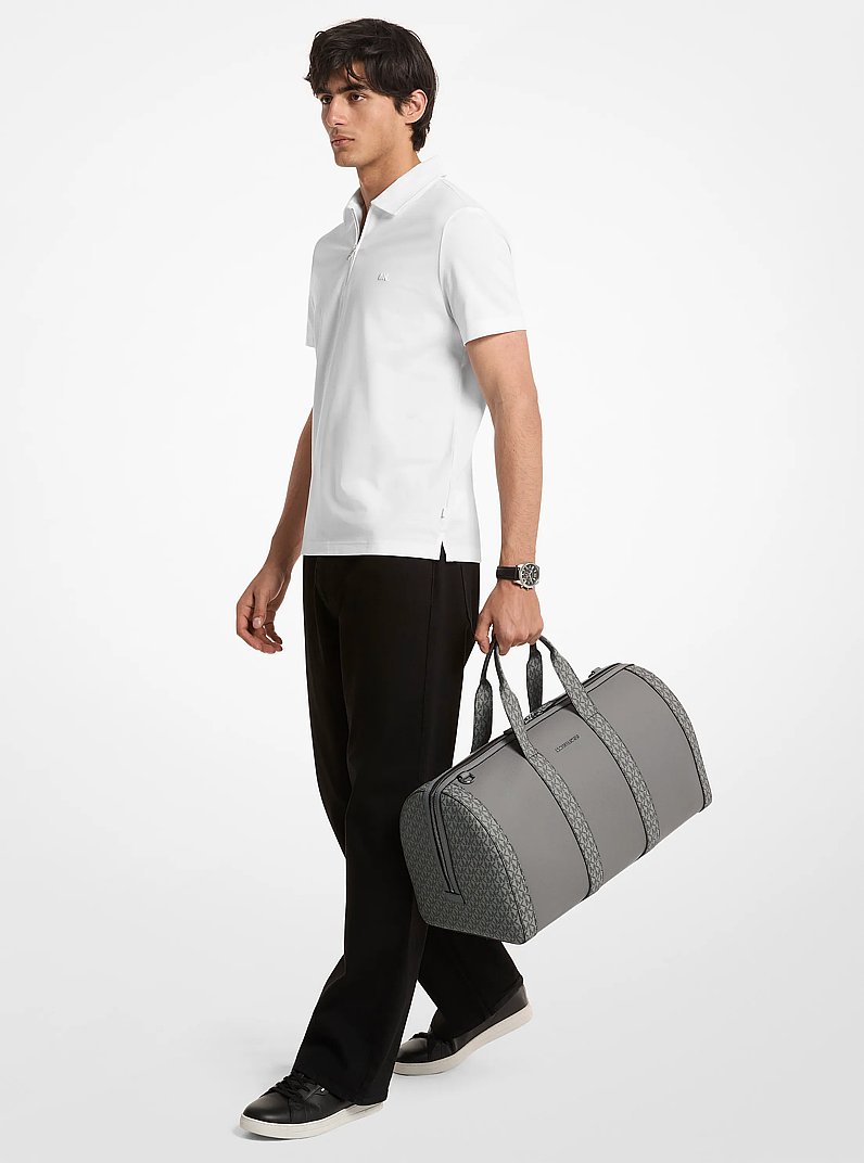 Cooper Pebbled Leather and Signature Logo Duffel Bag in PEARL GREY | Michael Kors