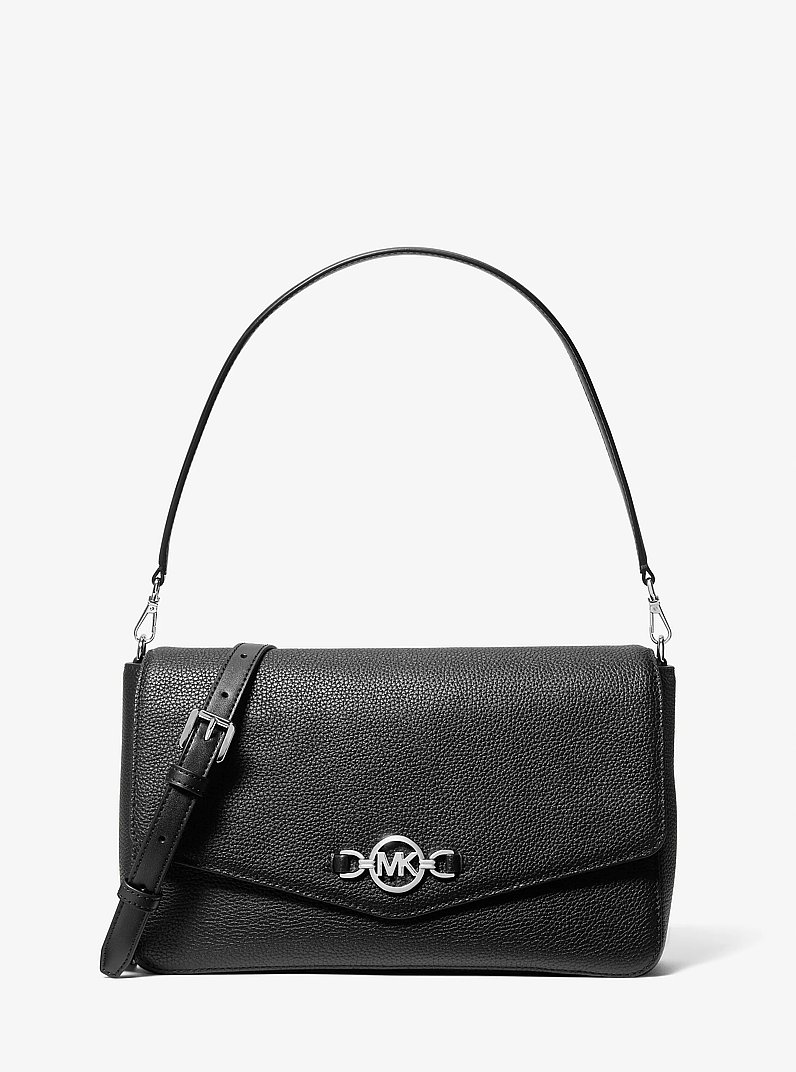 Kacey Large Pebbled Leather Convertible Crossbody Bag in NOIR | Michael Kors