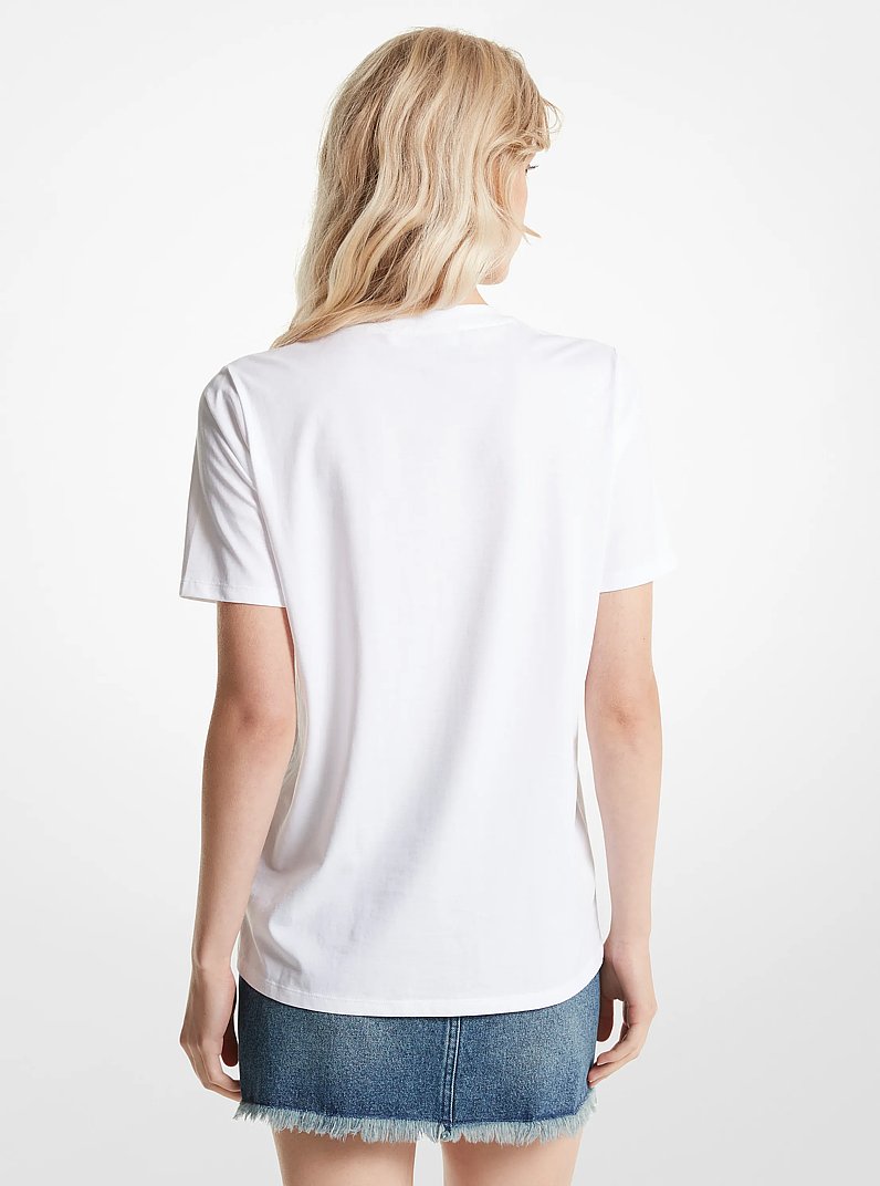 Grommeted Empire Logo Organic Cotton T-Shirt in WHITE | Michael Kors