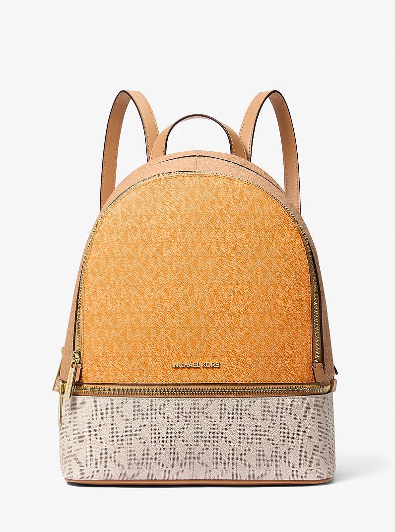 Rhea Medium Color-Block Signature Logo Backpack in PWD BLSH MLT