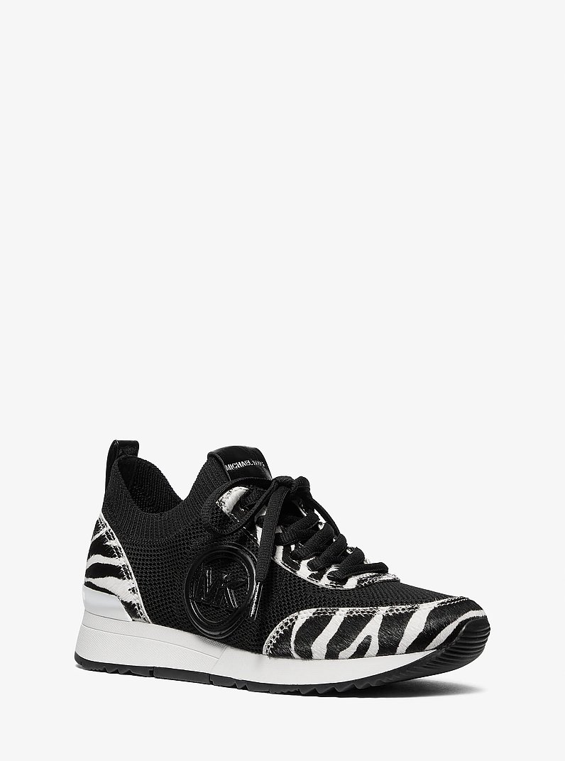 Jenkins Stretch Knit and Faux Zebra Print Calf Hair Trainer in