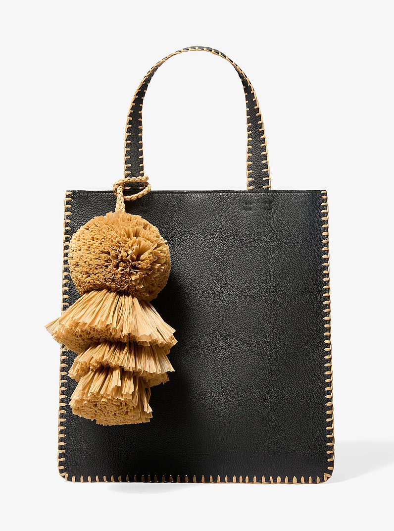 Sac fourre-tout Ponza de taille moyenne en cuir grain&eacute; brod&eacute; &agrave; la main