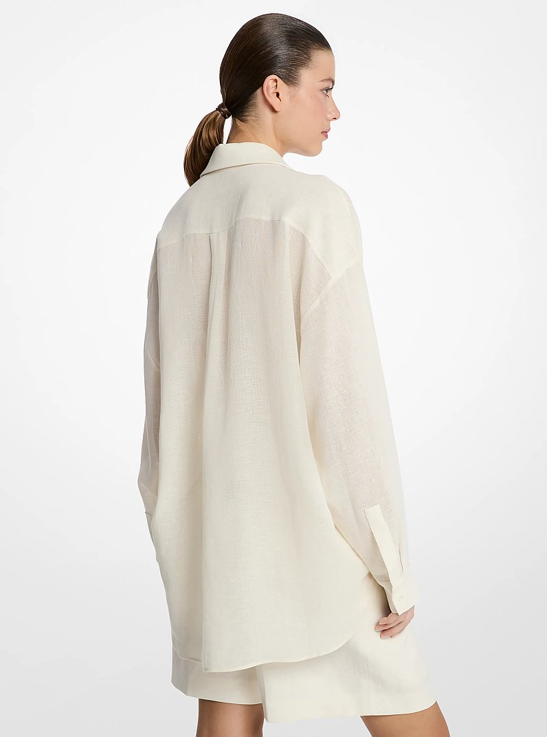 Boyfriend-Hemdbluse aus Leinengaze in ECRU | Michael Kors