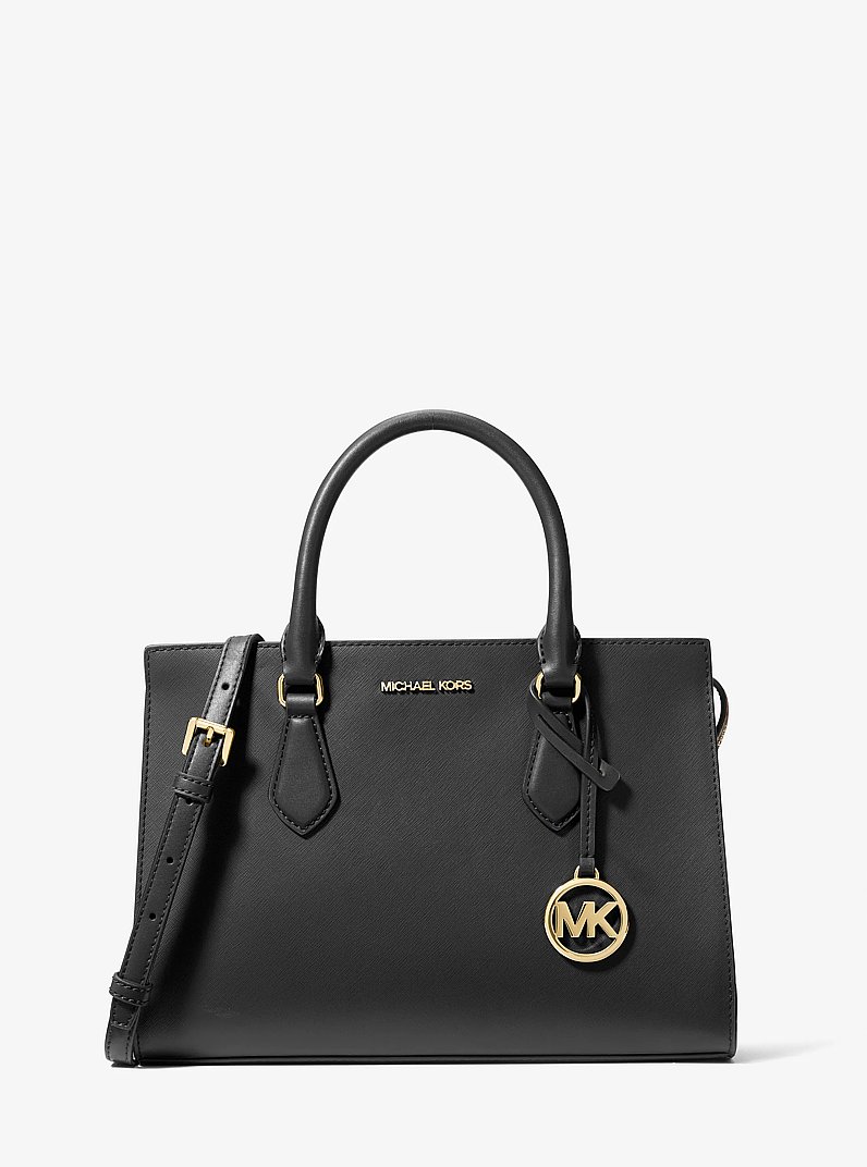 Mochila Sheila mediana de piel Saffiano sint&eacute;tico in NEGRO | Michael Kors