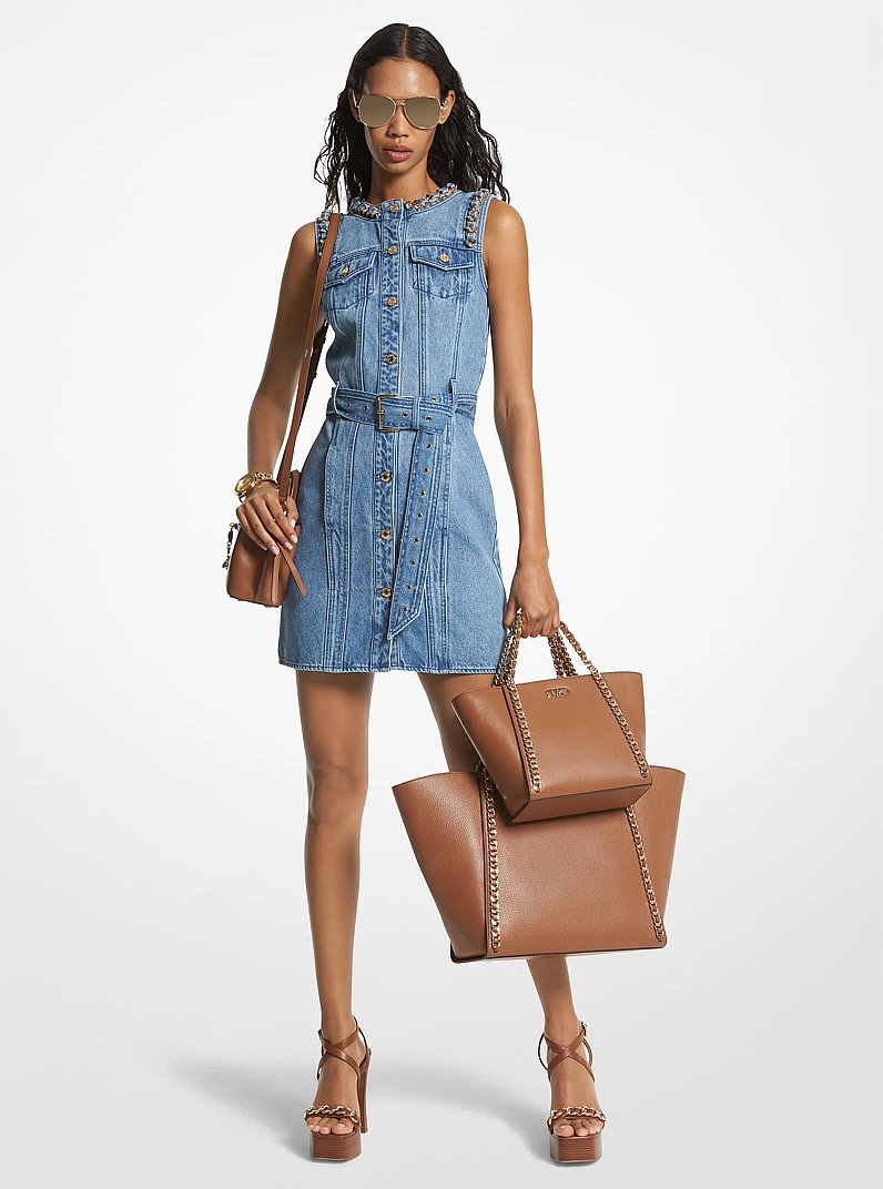 Chain-Link Denim Belted Dress in ANGEL BLUE WASH | Michael Kors