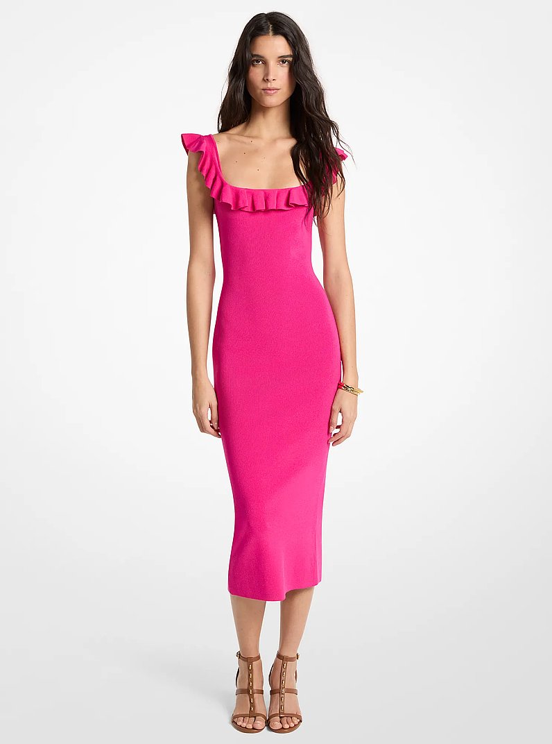 Midikleid aus Stretch-Viskose mit R&uuml;schen in HIMBEERE | Michael Kors