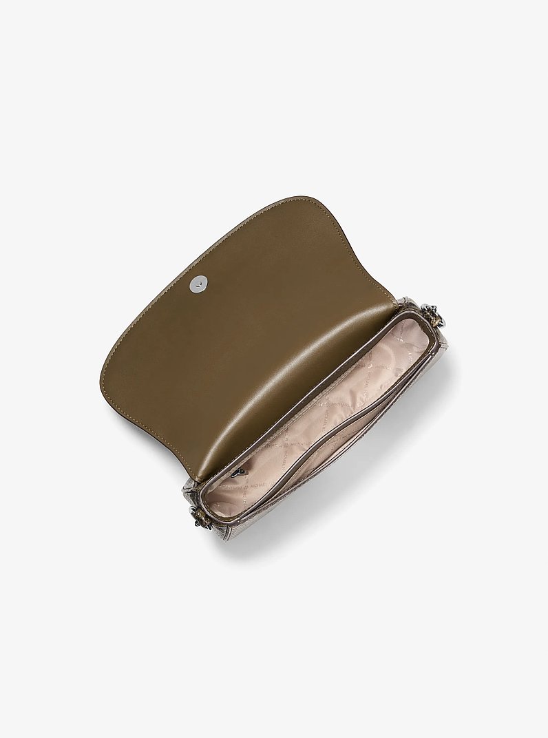 Mila Medium Snake Embossed Messenger Bag in OLIVE | Michael Kors