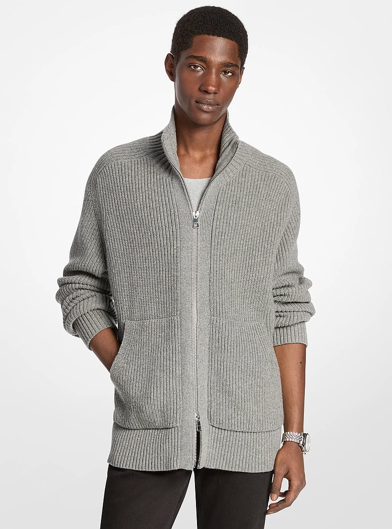 Wool Blend Zip-Up Sweater in ASH | Michael Kors