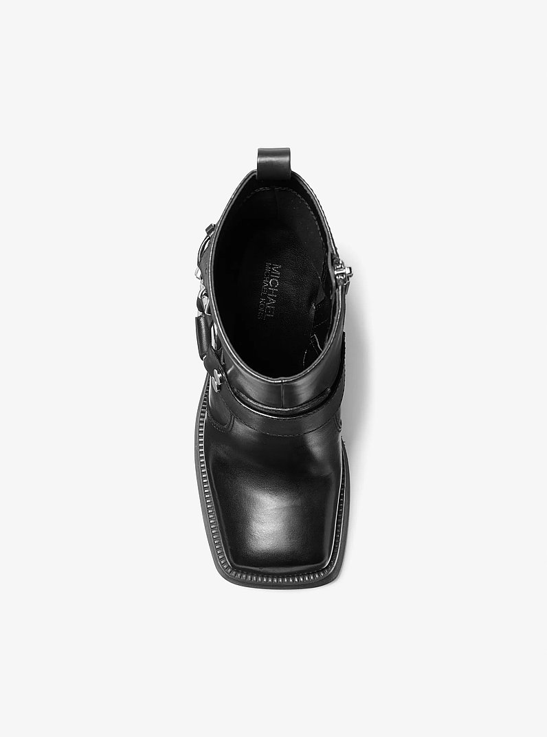Crosby Leather Platform Moto Boot in BLACK | Michael Kors