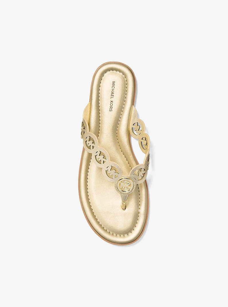 Janie Perforated Logo Metallic Leather Sandal in PALE GOLD | Michael Kors