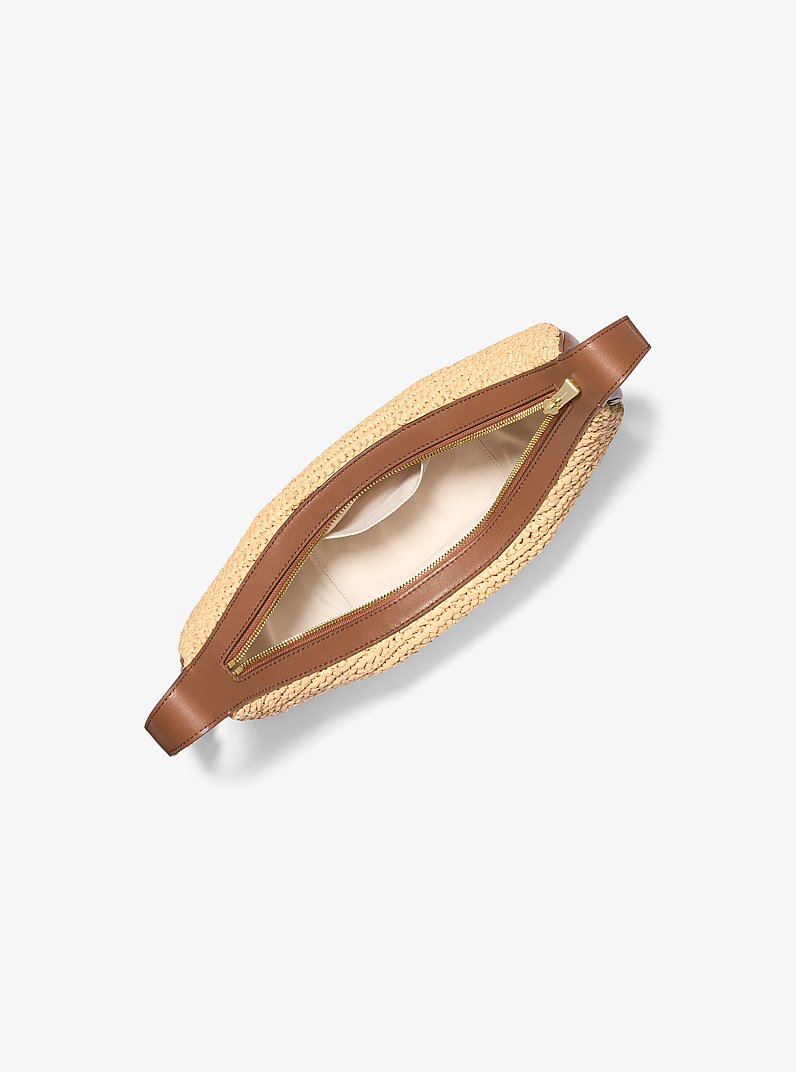 Bandolera Avra mediana de paja tejida en crochet in NATURAL/LUGGAGE | Michael Kors