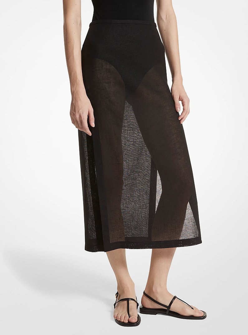 Linen Gauze Slit Skirt in BLACK | Michael Kors
