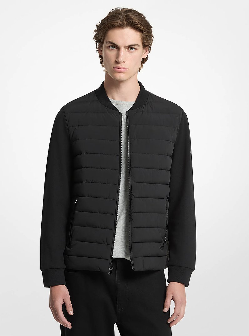 Mixed-Media Quilted Bomber Jacket in BLACK | Michael Kors