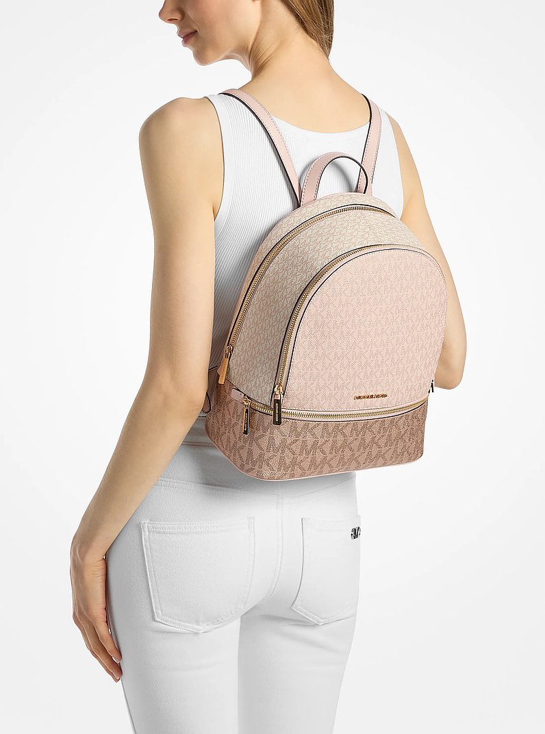 Rhea Medium Metallic Signature Logo Backpack in POWDER BLUSH  display picture 1