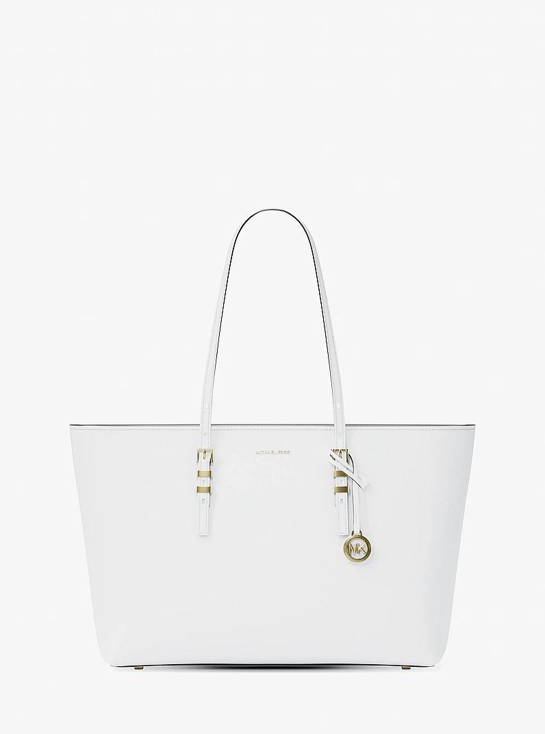 Quinn Large Pebbled Leather Tote Bag in OPTIC WHITE | Michael Kors