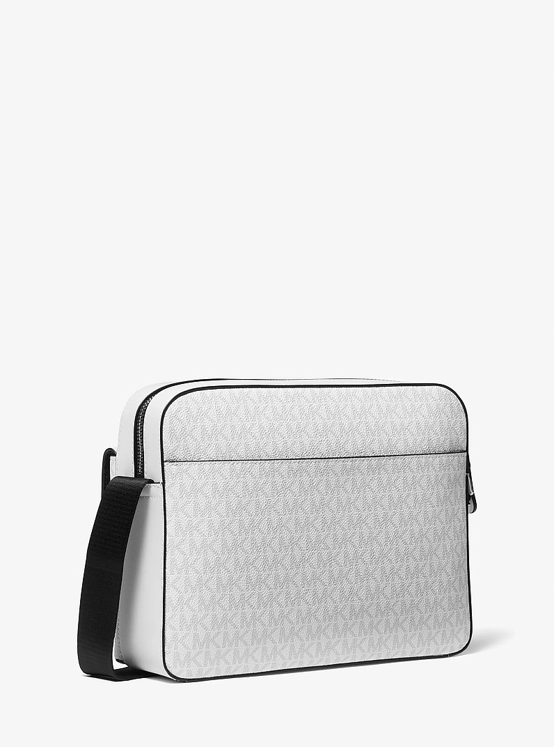 Funda para c&aacute;mara Hudson de piel con logotipo in BLANCO BRILLANTE | Michael Kors