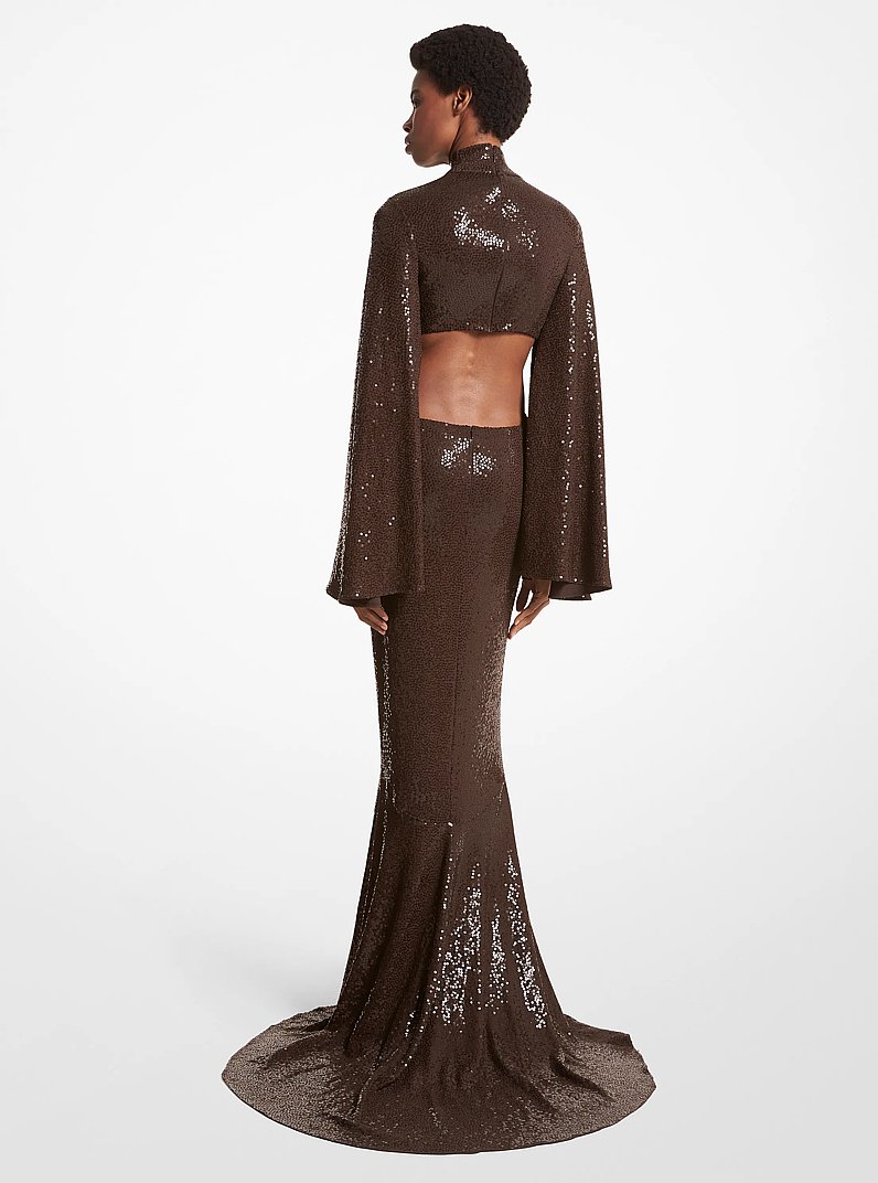 Hand-Embroidered Sequin Stretch Matte Jersey Fishtail Gown in CHOCOLATE | Michael Kors
